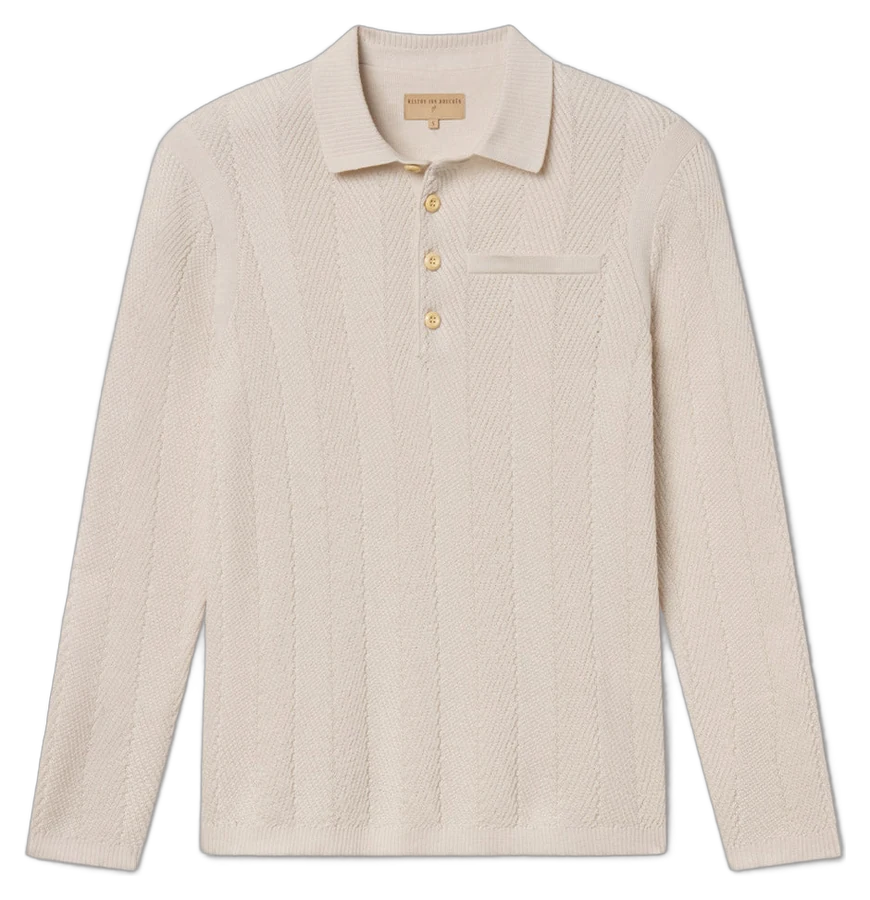 Alastair L/S Slim Fit Knit Polo - Palomino, official garment photograph with background removed